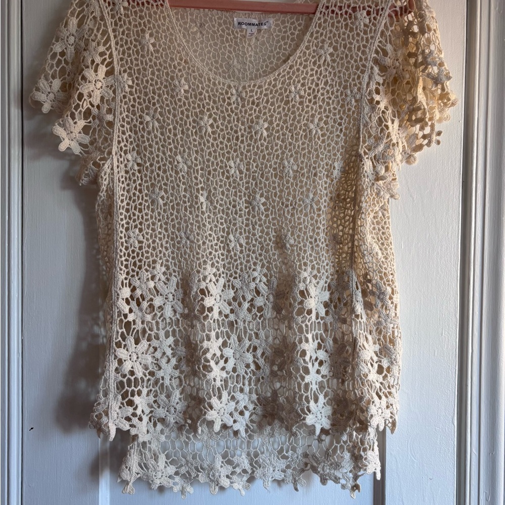 Roommates Cream Crochet Lace Blouse Sz Large